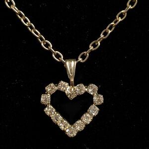 Vintage Retro Rhinestone Heart Necklace - 16.5 Inch
